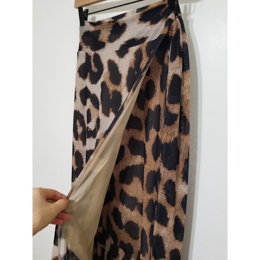 GANNI Leopard Print Mesh Ruffled Wrap Midi Skirt Brown EU 38 US 6 $245 - Picture 8 of 16